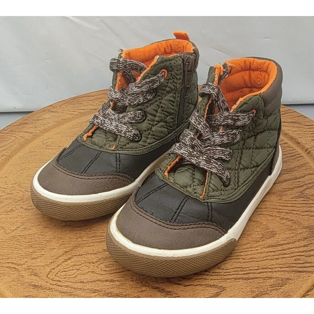 Cat & Jack Boys Boots Size 9 Orange Brown Side Zip Faux Leather - Picture 8 of 13
